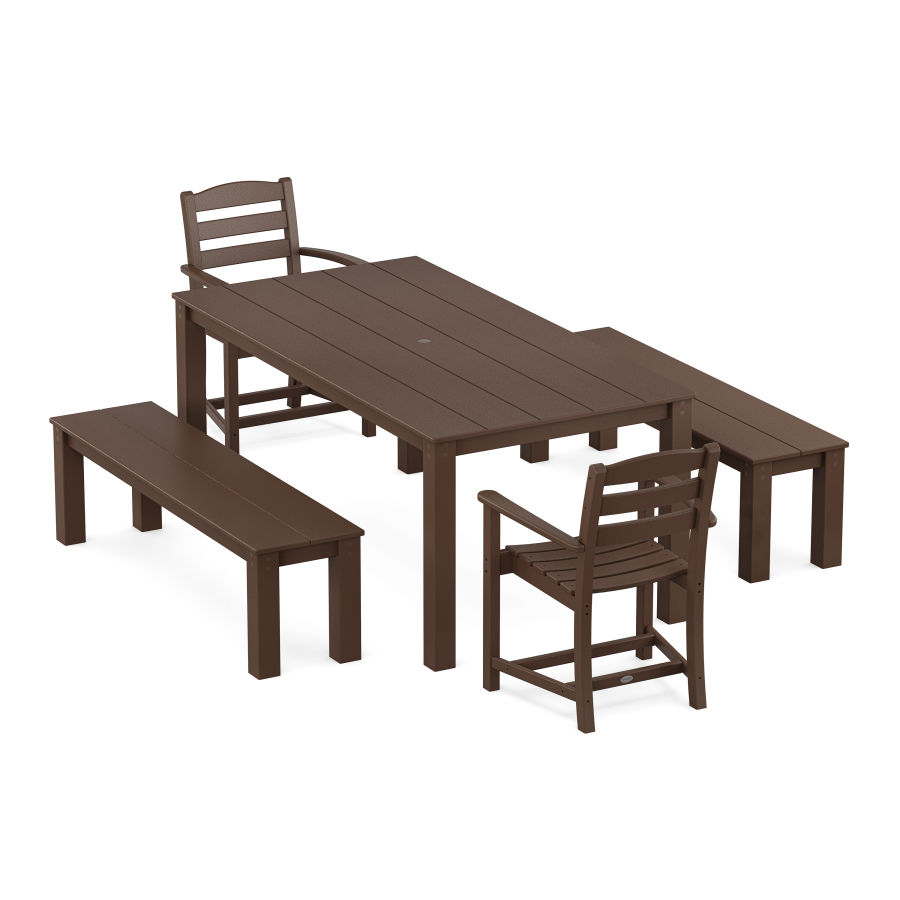 POLYWOOD La Casa Cafe' 5-Piece Parsons Dining Set with Benches in Mahogany
