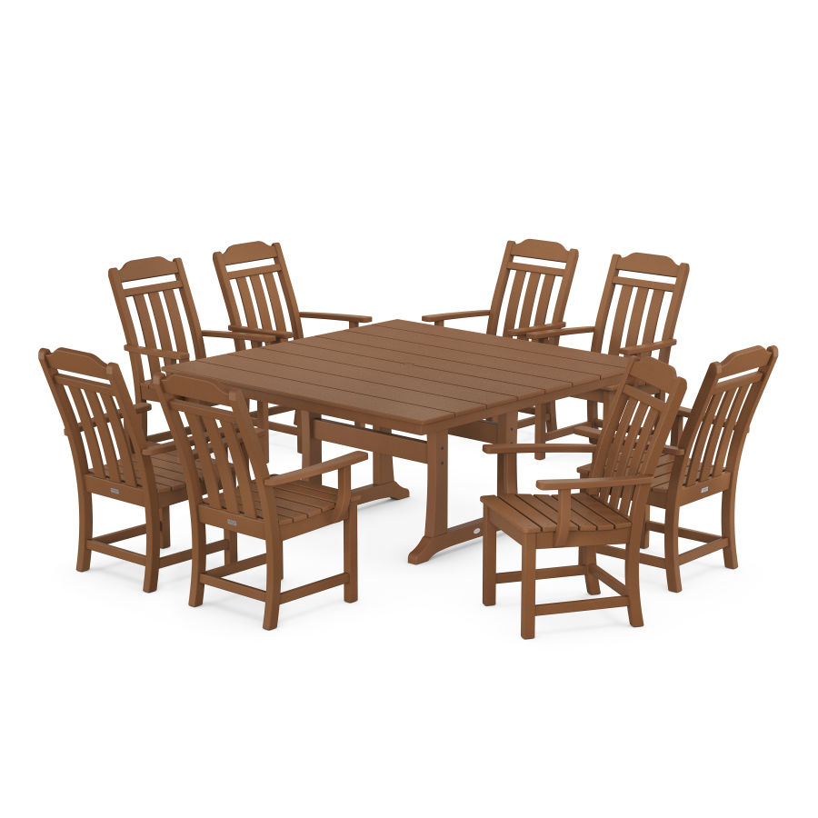 POLYWOOD Country Living 9-Piece Square Farmhouse Dining Set with Trestle Legs in Teak