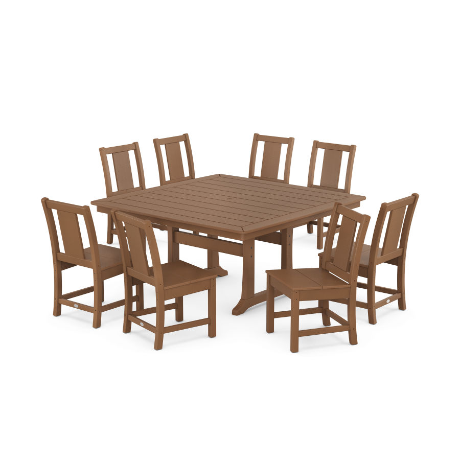 POLYWOOD Prairie Side Chair 9-Piece Square Dining Set with Trestle Legs in Teak