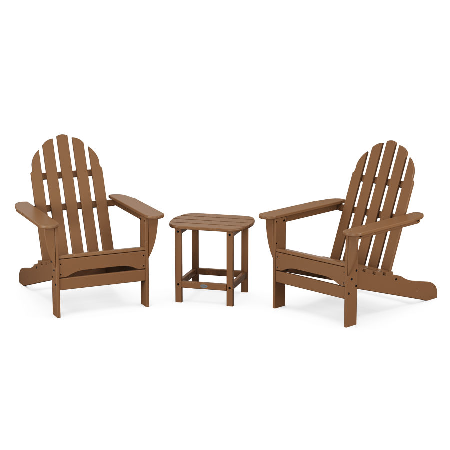 POLYWOOD Classic Adirondack 3-Piece Set with South Beach 18" Side Table in Teak