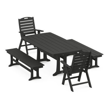 Nautical Highback 5-Piece Dining Set with Trestle Legs in Black