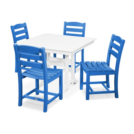 POLYWOOD La Casa Café 5-Piece Farmhouse Trestle Side Chair Dining Set in Pacific Blue / White