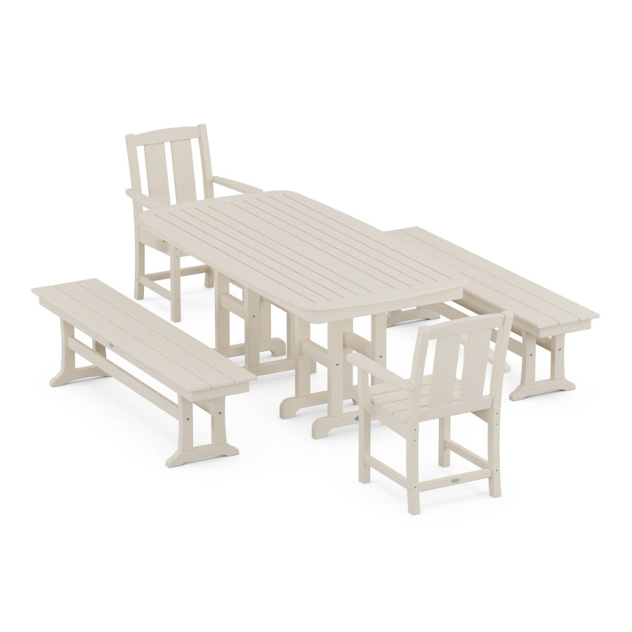 POLYWOOD Mission 5-Piece Dining Set with Benches in Sand
