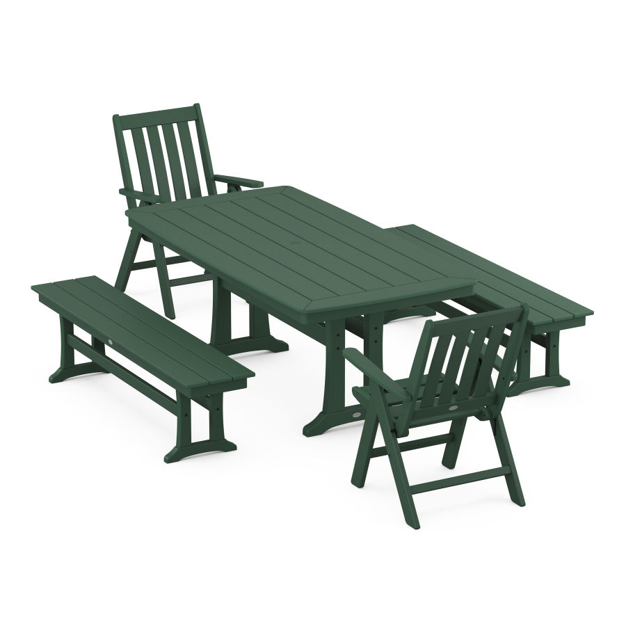 POLYWOOD Vineyard Folding 5-Piece Dining Set with Trestle Legs in Green