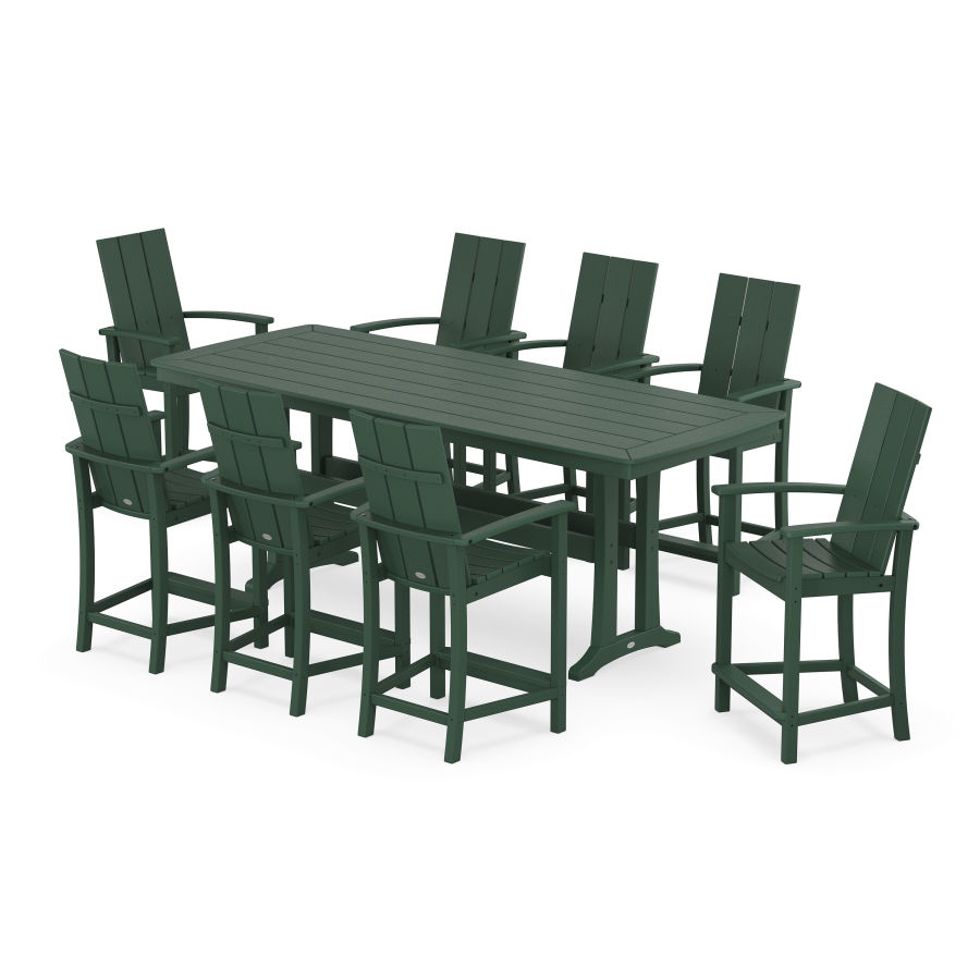 POLYWOOD Modern Adirondack 9-Piece Counter Set with Trestle Legs in Green