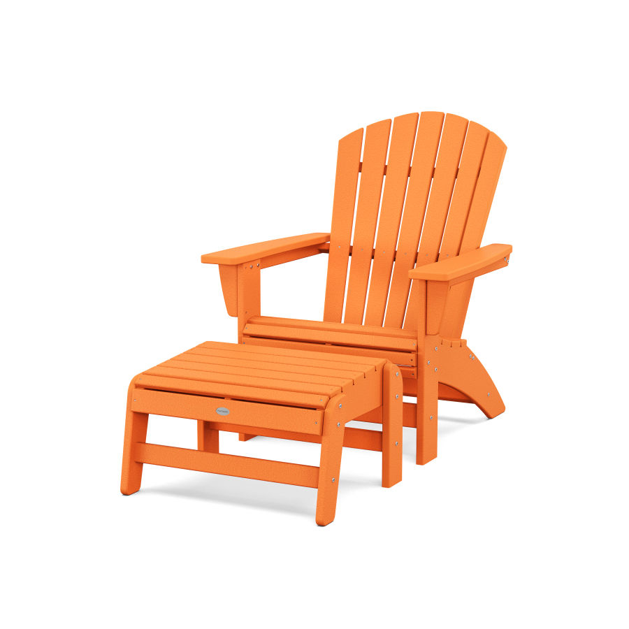 POLYWOOD Nautical Grand Adirondack Chair with Ottoman in Tangerine