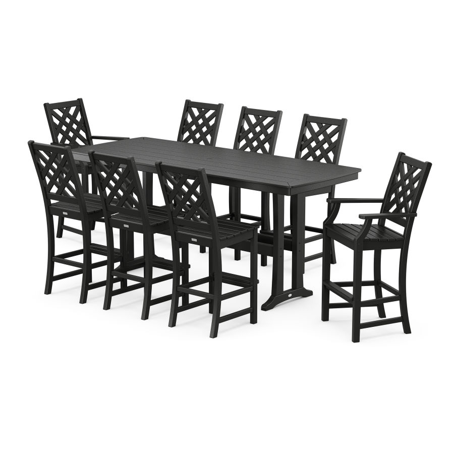 POLYWOOD Wovendale 9-Piece Bar Set with Trestle Legs in Black