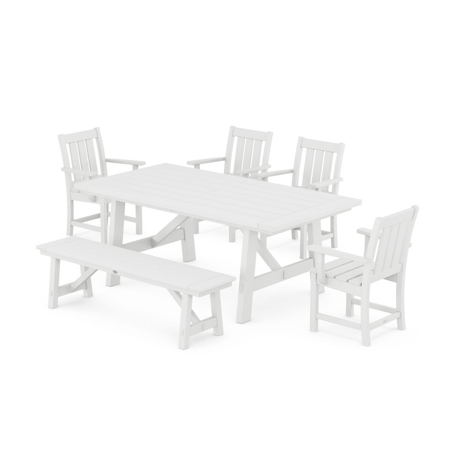 POLYWOOD Oxford 6-Piece Rustic Farmhouse Dining Set with Bench in White