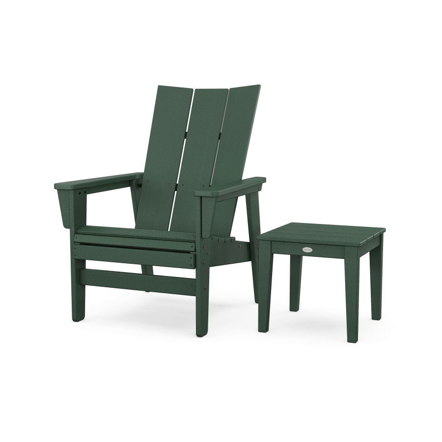 POLYWOOD Modern Grand Upright Adirondack Chair with Side Table in Green