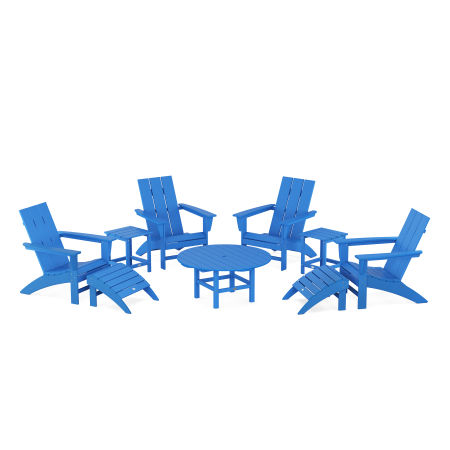 Modern Adirondack Chair 9-Piece Conversation Set in Pacific Blue