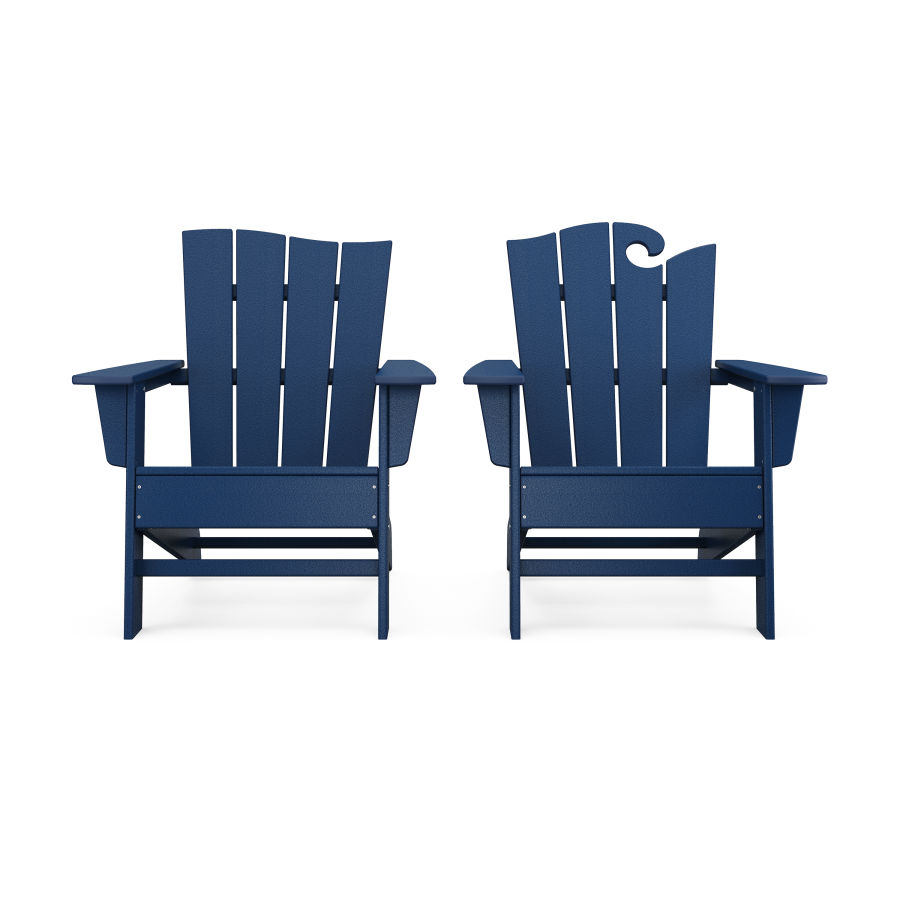 POLYWOOD Wave 2-Piece Adirondack Set with The Wave Chair Left in Navy