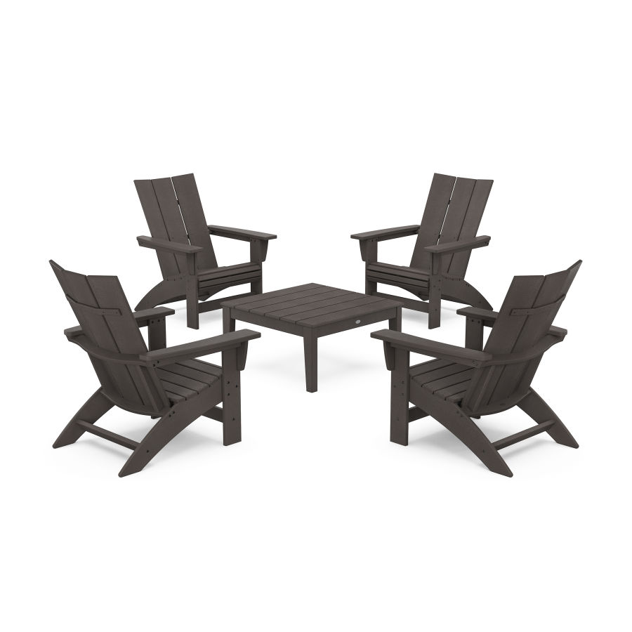 POLYWOOD 5-Piece Modern Grand Adirondack Chair Conversation Group in Vintage Coffee