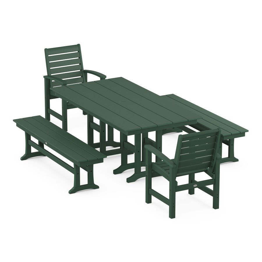 POLYWOOD Signature 5-Piece Farmhouse Dining Set in Green
