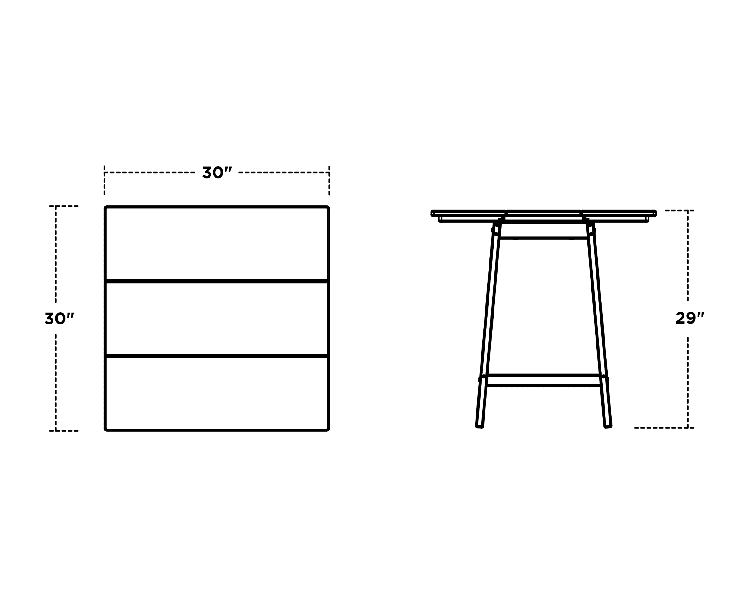 Dimensions for Studio 30" Square Bistro Table