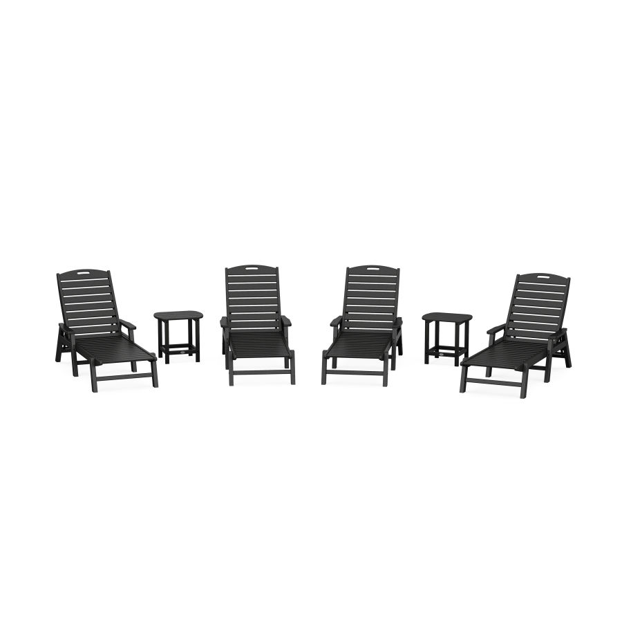 POLYWOOD Nautical Chaise 6-Piece Set with Arms in Black