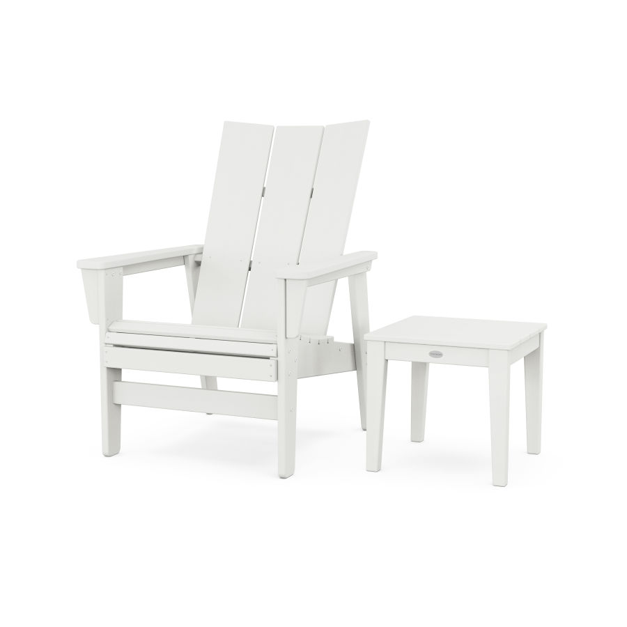POLYWOOD Modern Grand Upright Adirondack Chair with Side Table in Vintage White