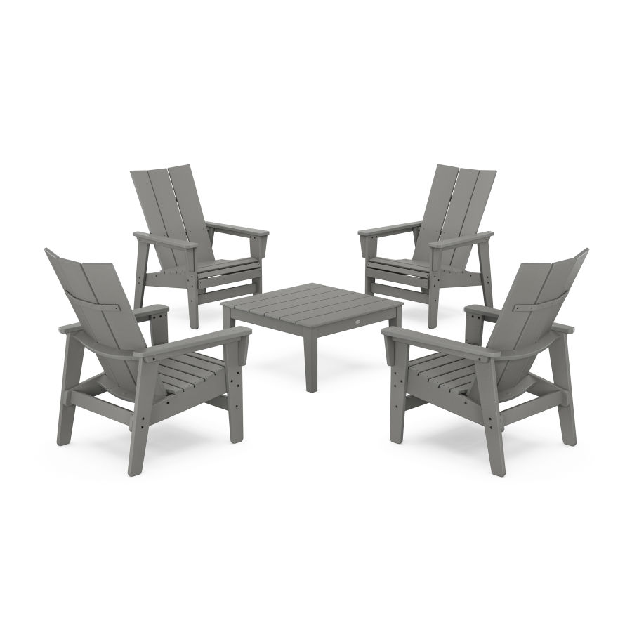 POLYWOOD 5-Piece Modern Grand Upright Adirondack Chair Conversation Group in Slate Grey
