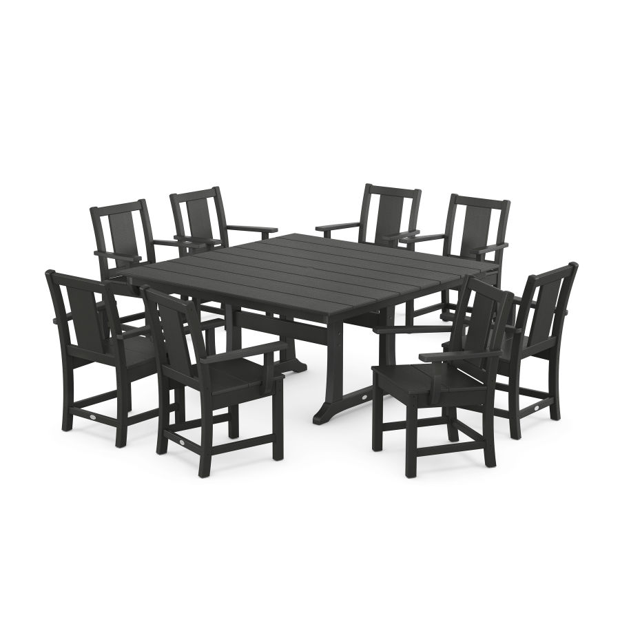 POLYWOOD Prairie 9-Piece Square Farmhouse Dining Set with Trestle Legs in Black