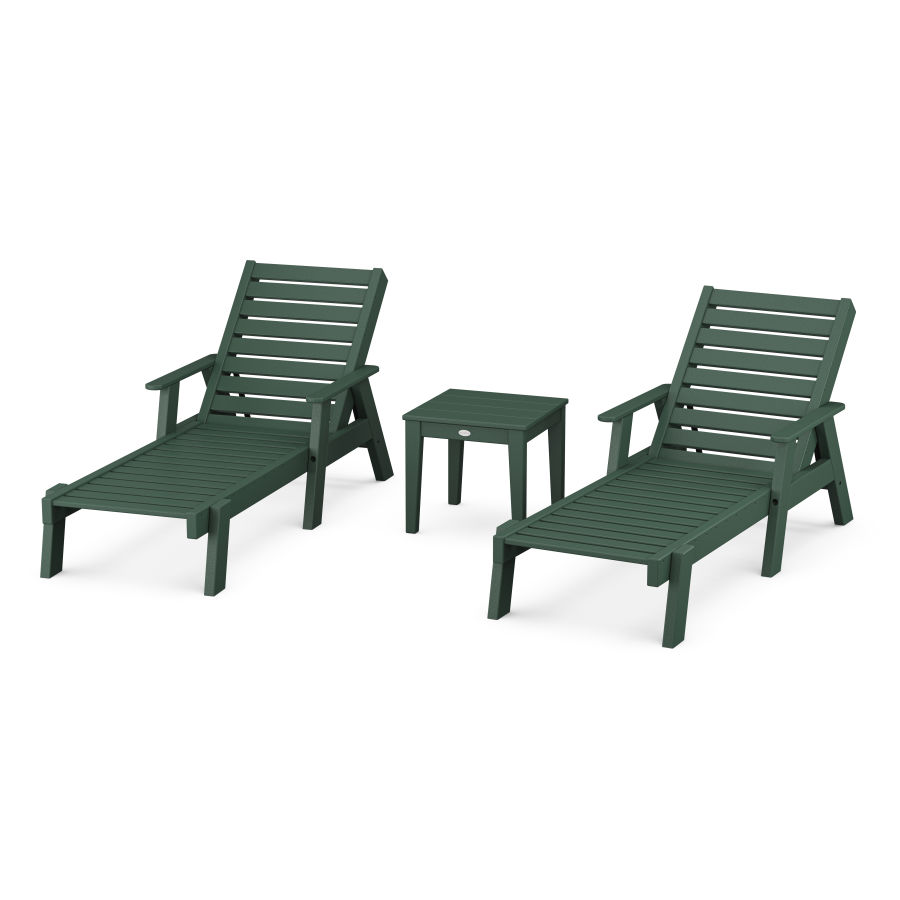 POLYWOOD Captain Chaise 3-Piece Set with Arms in Green