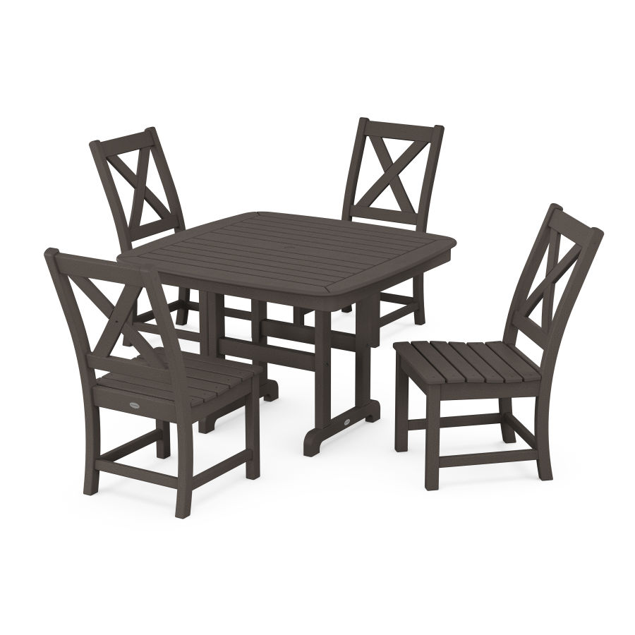 POLYWOOD Braxton Side Chair 5-Piece Dining Set with Trestle Legs in Vintage Coffee