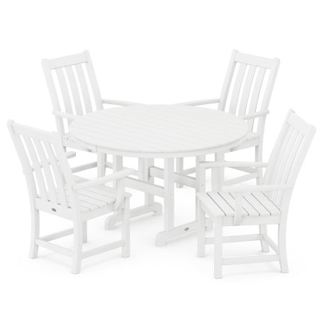 Vineyard 5-Piece Round Farmhouse Arm Chair Dining Set in White