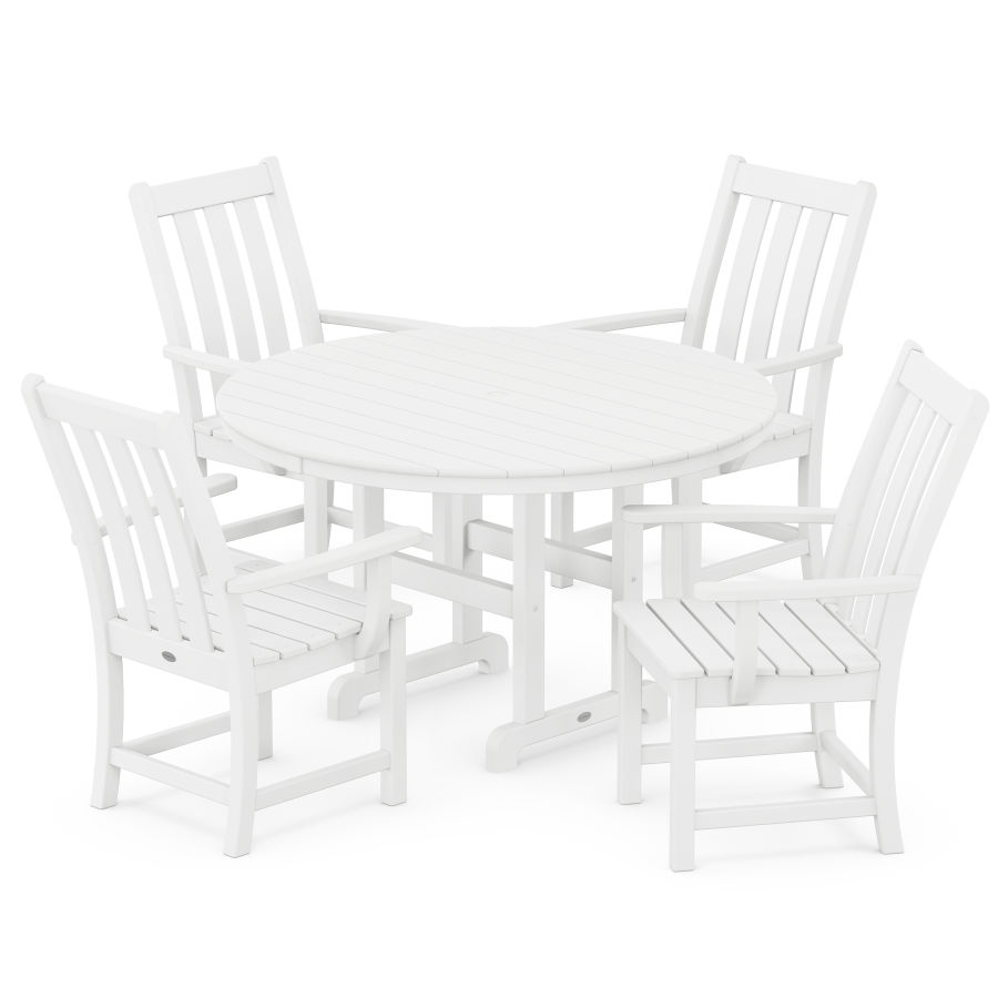 POLYWOOD Vineyard 5-Piece Round Farmhouse Arm Chair Dining Set in White