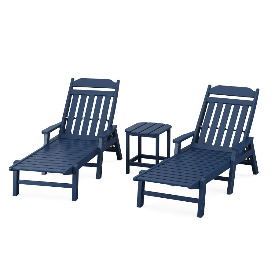 POLYWOOD Country Living 3-Piece Chaise Set with Arms in Navy