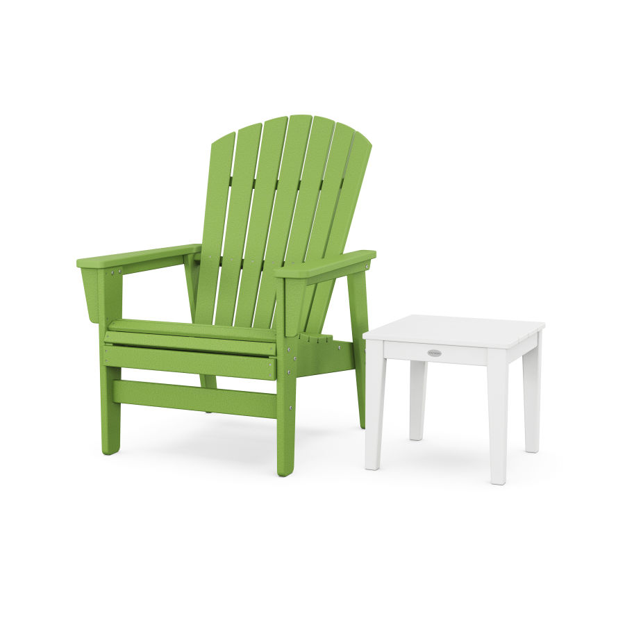 POLYWOOD Nautical Grand Upright Adirondack Chair with Side Table in Lime / White