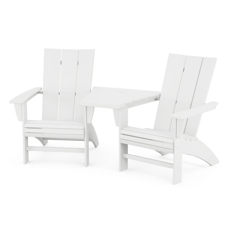 POLYWOOD Modern 3-Piece Curveback Adirondack Set with Angled Connecting Table in White