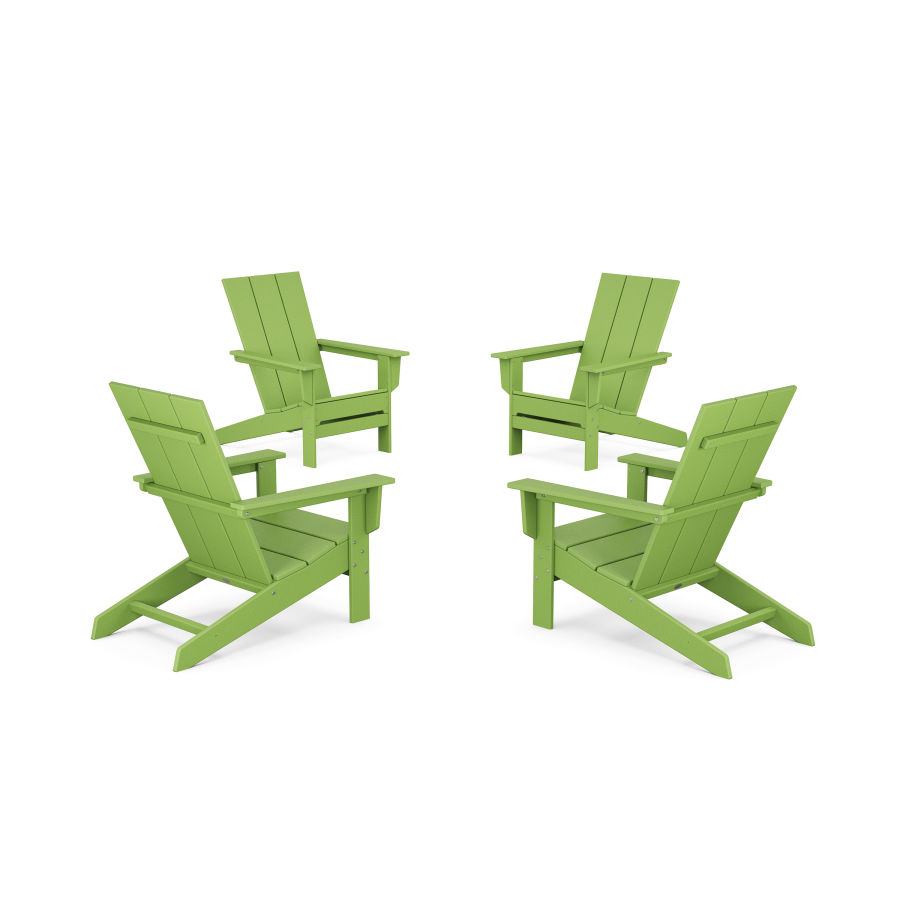 POLYWOOD 4-Piece Modern Studio Adirondack Chair Conversation Set in Lime
