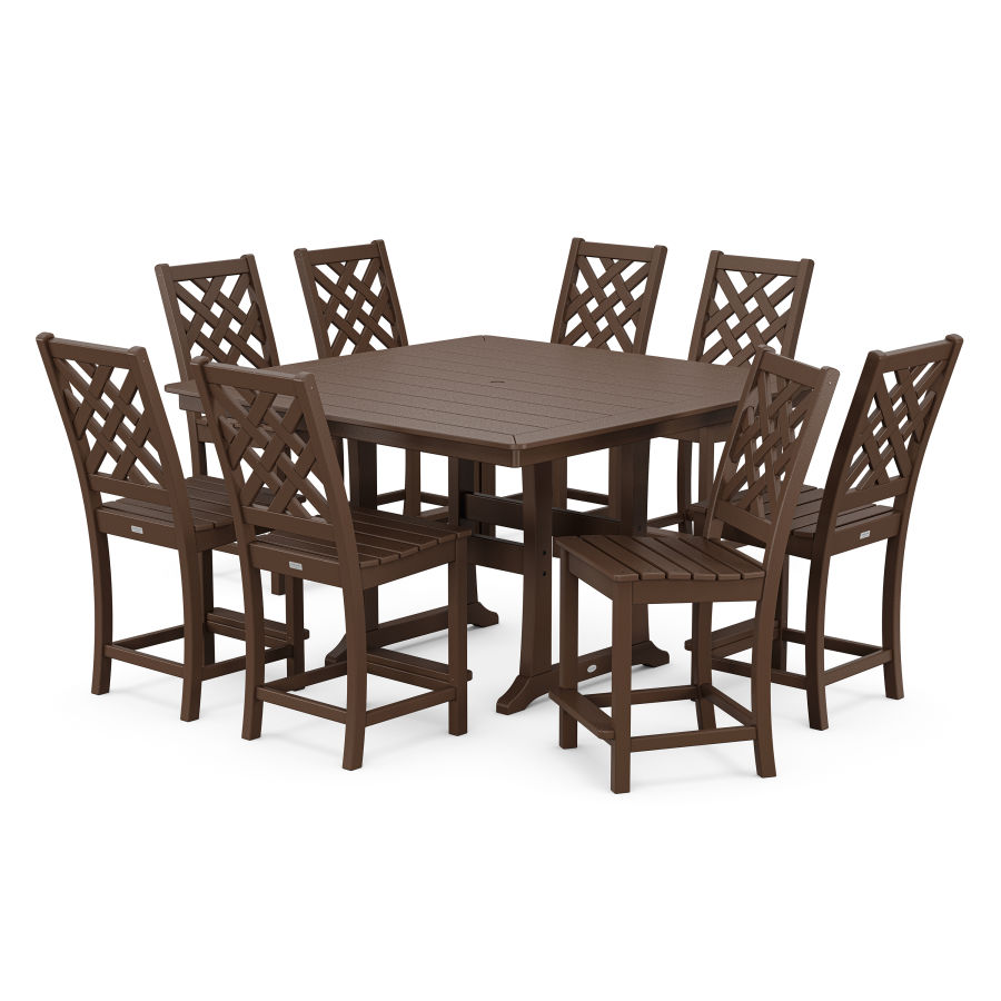 POLYWOOD Wovendale Side Chair 9-Piece Square Counter Set with Trestle Legs in Mahogany