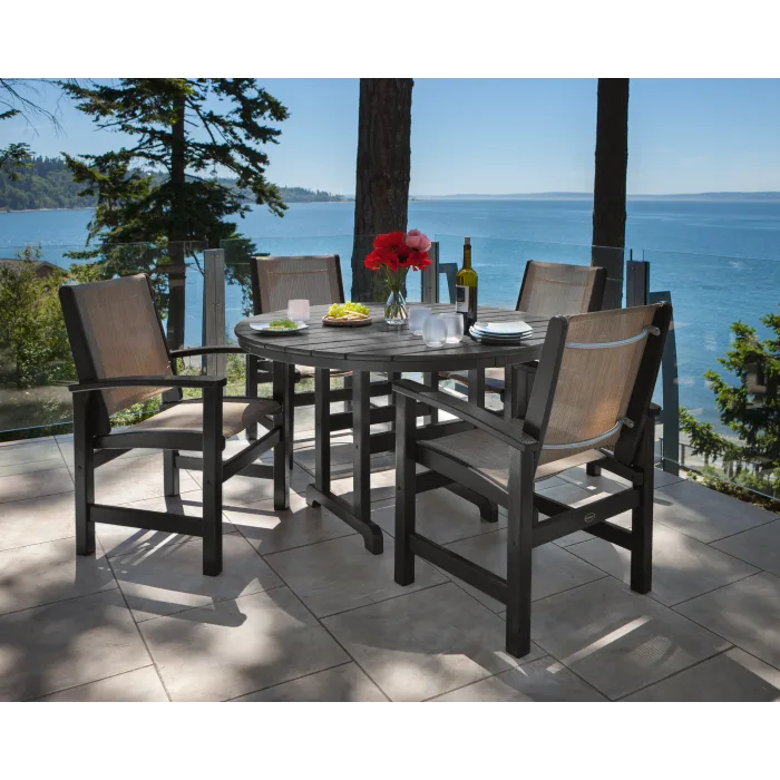 Coastal 5 Piece Round Farmhouse Dining Set