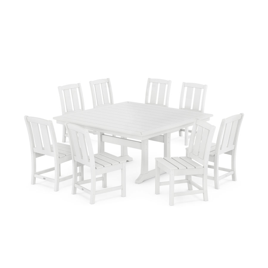 POLYWOOD Mission Side Chair 9-Piece Square Dining Set with Trestle Legs in White