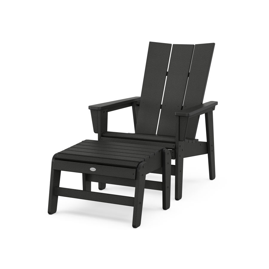 POLYWOOD Modern Grand Upright Adirondack Chair with Ottoman in Black
