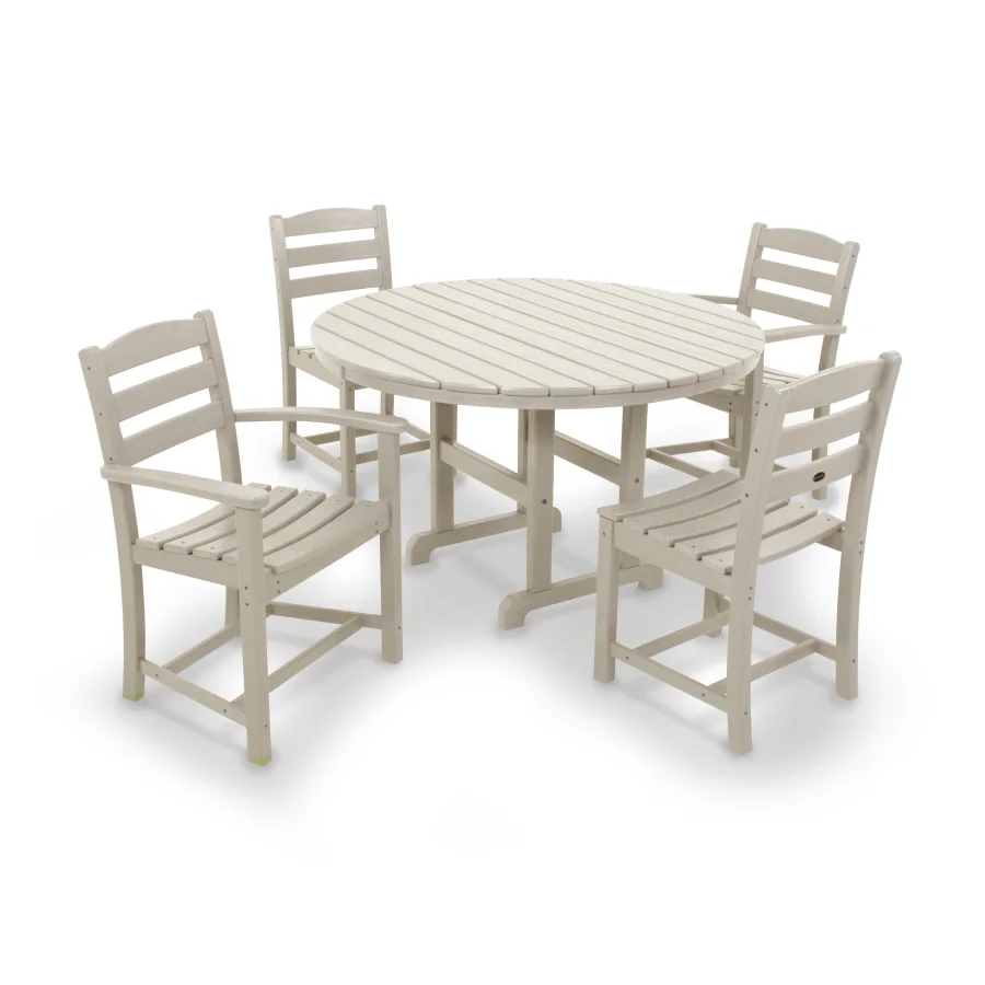 POLYWOOD La Casa Café 5-Piece Round Farmhouse Dining Set in Sand