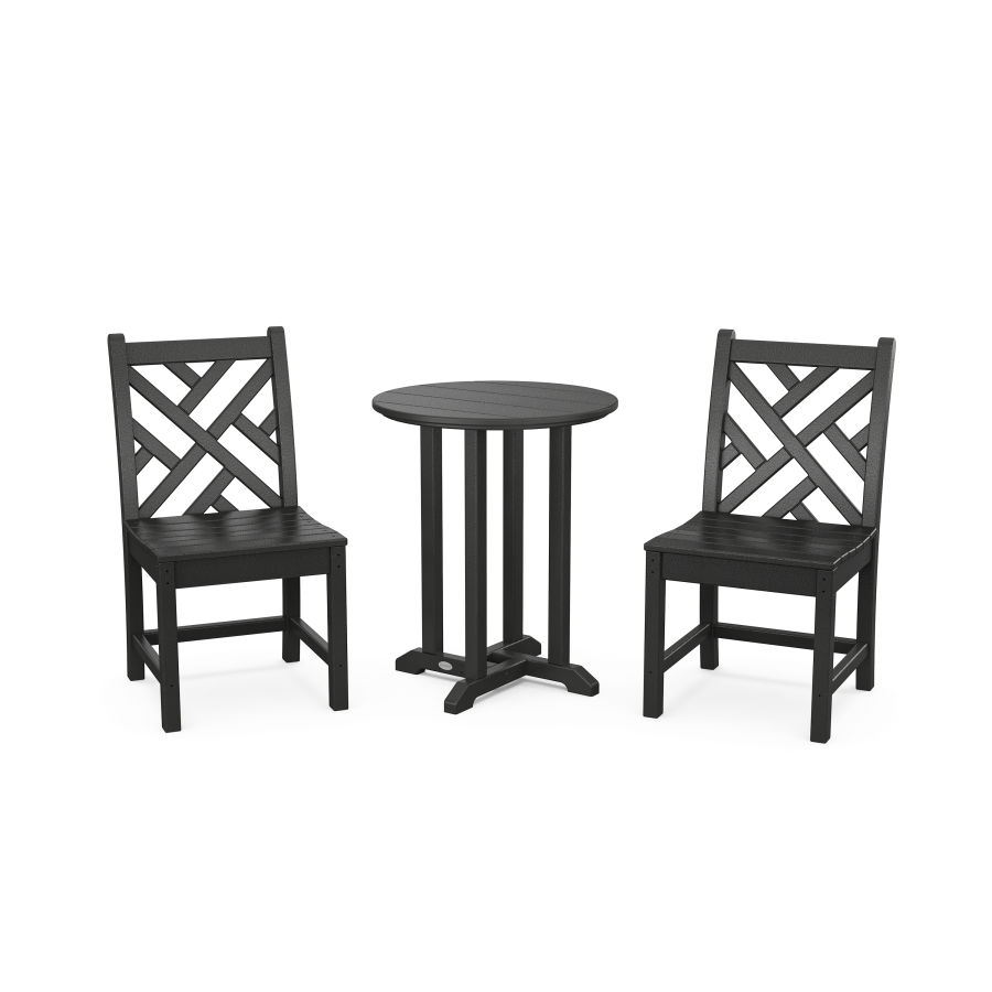 POLYWOOD Chippendale Side Chair 3-Piece Round Dining Set in Black