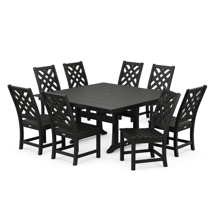 POLYWOOD Wovendale Side Chair 9-Piece Square Farmhouse Dining Set with Trestle Legs in Black