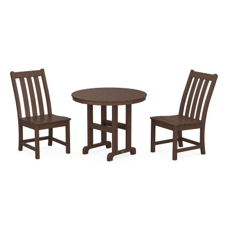 Vineyard Side Chair 3-Piece Round Dining Set in Mahogany