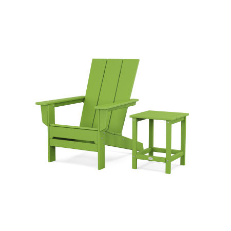 POLYWOOD Modern Studio Adirondack Chair with Side Table in Lime