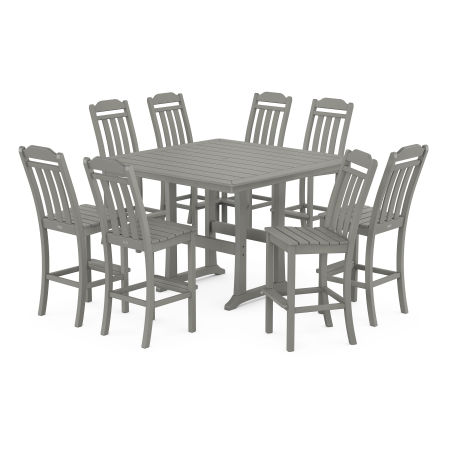 Country Living 9-Piece Square Side Chair Bar Set with Trestle Legs in Slate Grey