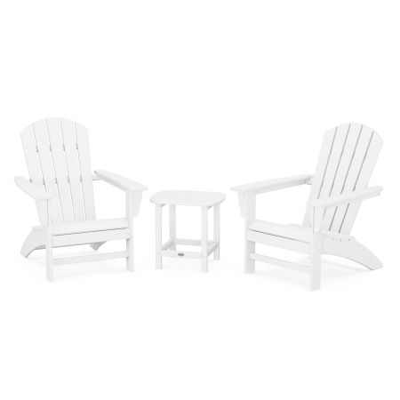 Nautical 3-Piece Adirondack Set with South Beach 18" Side Table in White