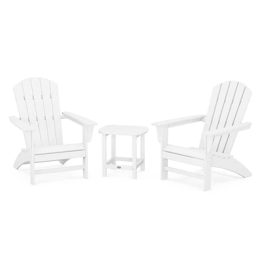POLYWOOD Nautical 3-Piece Adirondack Set with South Beach 18" Side Table in White
