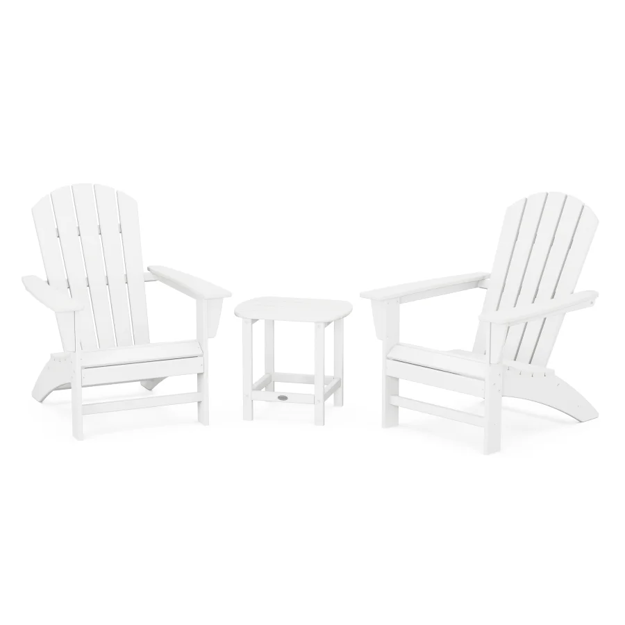 POLYWOOD Nautical 3-Piece Adirondack Set with South Beach 18" Side Table in White