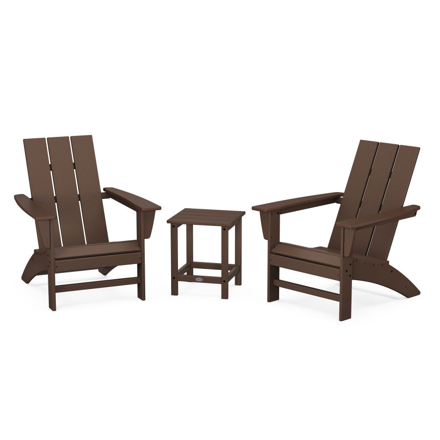 POLYWOOD Modern 3-Piece Adirondack Set with Long Island 18" Side Table in Mahogany
