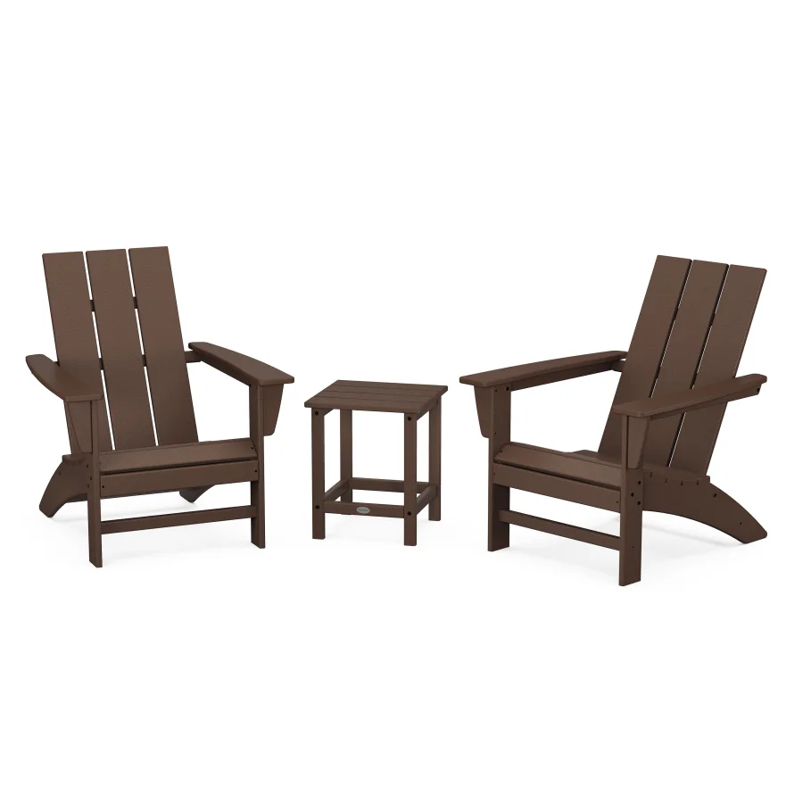 POLYWOOD Modern 3-Piece Adirondack Set with Long Island 18" Side Table in Mahogany