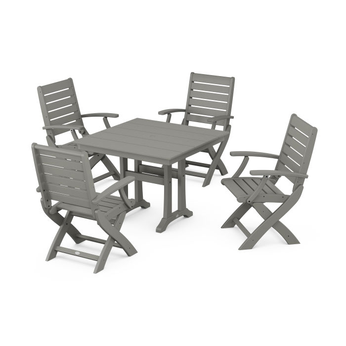 POLYWOOD Signature Folding Chair 5-Piece Farmhouse Dining Set With Trestle Legs
