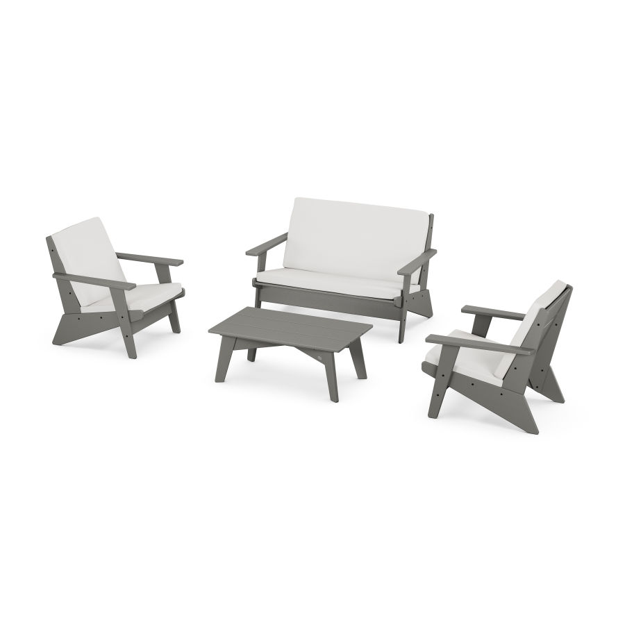 POLYWOOD Riviera Modern Lounge 4-Piece Set in Slate Grey / Natural Linen