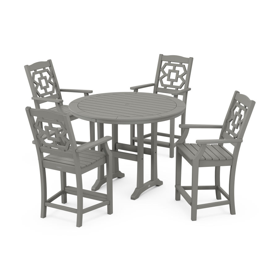 POLYWOOD Chinoiserie 5-Piece Round Counter Set in Slate Grey