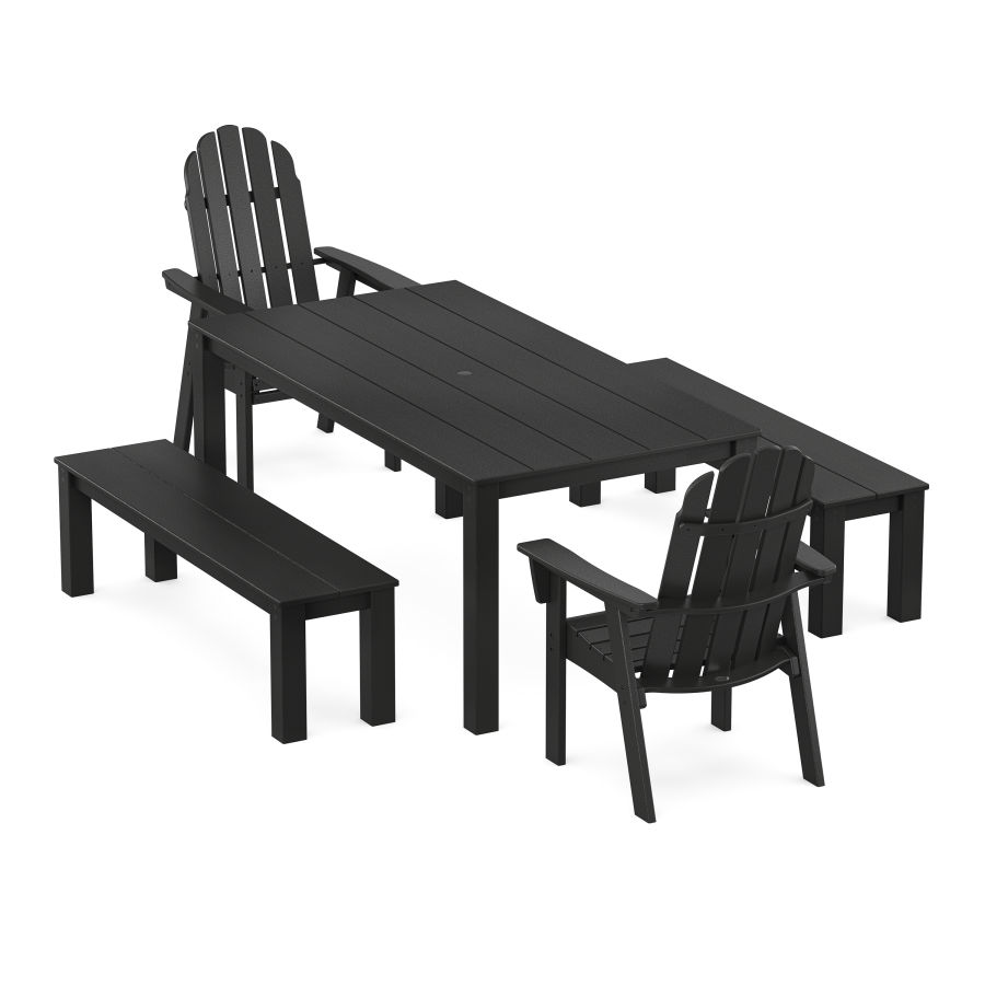 POLYWOOD Vineyard Curveback Adirondack 5-Piece Parsons Dining Set with Benches in Black