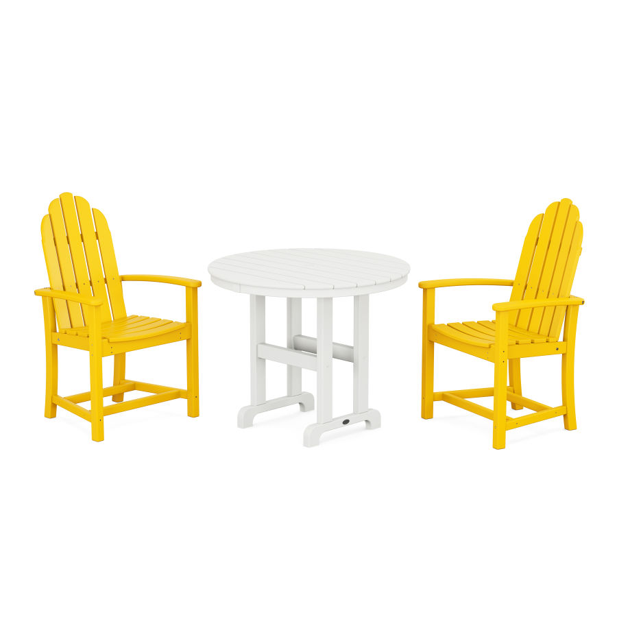 POLYWOOD Classic Adirondack 3-Piece Round Dining Set in Lemon / White